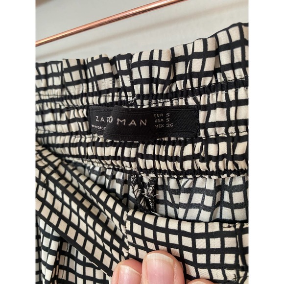 Zara pullover drawstring dressy palazzo pants small black & white wide leg 0054 - Picture 4 of 12